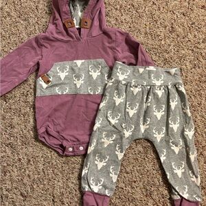 Purple and Gray Baby Outfit with Deer Print